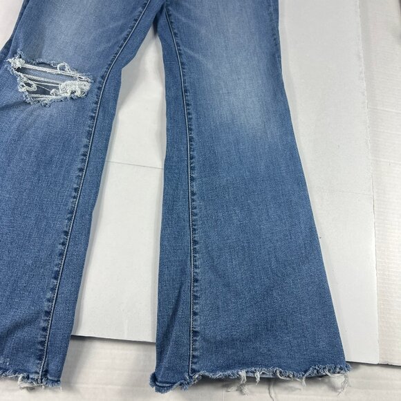 American Eagle Jean Women 32x29 Super Hi Rise Flare Blue Distressed Denim Tag 12 - Picture 5 of 16